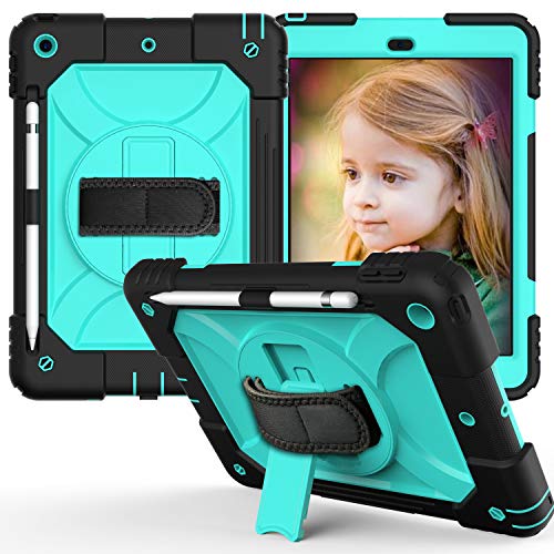 JZ Bicolor Rotating Bracket Hülle for 10.2 inch (2019/2020) Stand Hülle with Wrist Strap,Shoulder Strap and Pencil Holder - Black + Baby Green von JZ