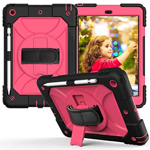 JZ Bicolor Rotating Bracket Hülle for 10.2 inch (2019/2020) Stand Hülle with Wrist Strap,Shoulder Strap and Pencil Holder - Black + Hot Pink von JZ