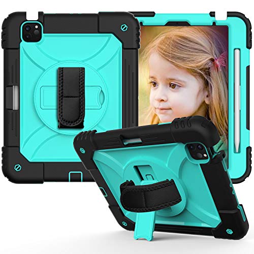 JZ Bicolor Rotating Bracket Hülle for Air 4 2020 Stand Hülle with Wrist Strap,Shoulder Strap and Pencil Holder - Black + Baby Green von JZ