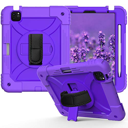JZ Bicolor Rotating Bracket Hülle for Air 4 2020 Stand Hülle with Wrist Strap,Shoulder Strap and Pencil Holder - Purple von JZ