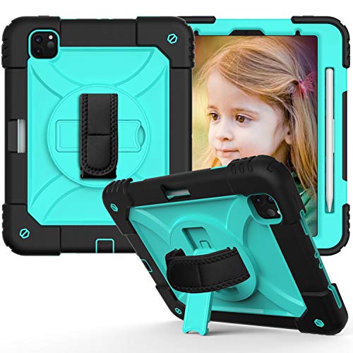 JZ Bicolor Rotating Bracket Hülle for Pro 11 inch 2020 Stand Hülle with Wrist Strap,Shoulder Strap and Pencil Holder - Black + Baby Green von JZ