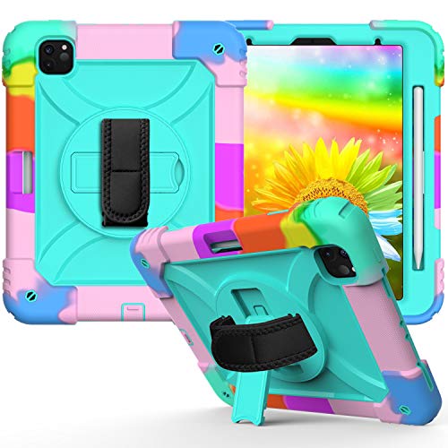 JZ Bicolor Rotating Bracket Hülle for Pro 11 inch 2020 Stand Hülle with Wrist Strap,Shoulder Strap and Pencil Holder - Colour + Baby Green von JZ