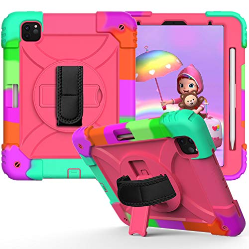 JZ Bicolor Rotating Bracket Hülle for Pro 11 inch 2020 Stand Hülle with Wrist Strap,Shoulder Strap and Pencil Holder - Colour + Hot Pink von JZ