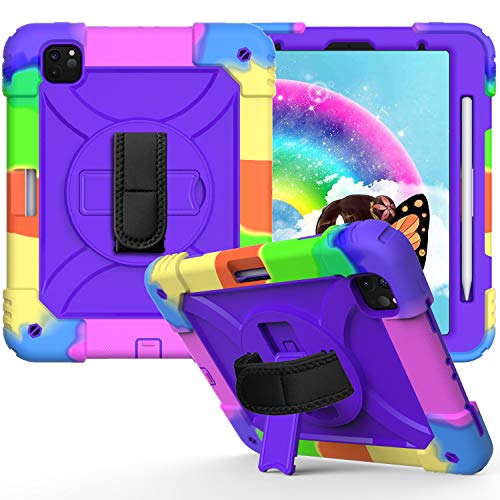 JZ Bicolor Rotating Bracket Hülle for Pro 11 inch 2020 Stand Hülle with Wrist Strap,Shoulder Strap and Pencil Holder - Colour + Purple von JZ