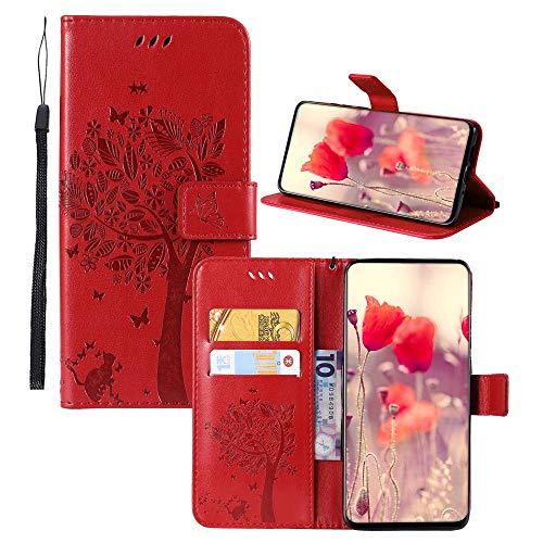 JZ [Cat & Tree Wallet Hülle for Für Huawei P30 Pro PU Leather Wallet Flip Cover - Red von JZ