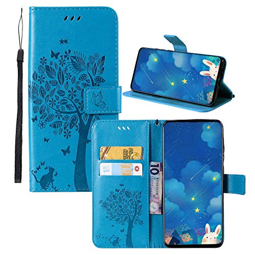 JZ [Cat & Tree Wallet Hülle for Für LG V40 ThinQ/V40 PU Leather Wallet Flip Cover - Blue von JZ