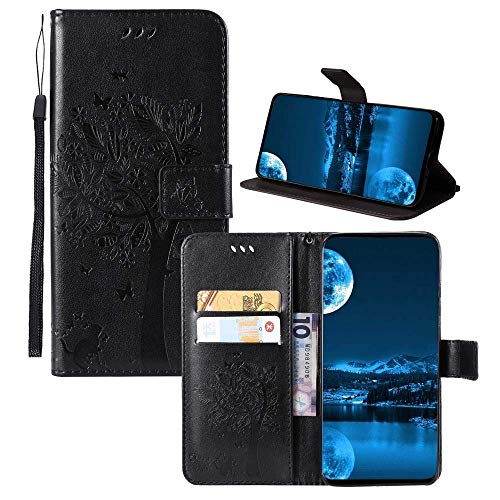 JZ [Cat & Tree Wallet Hülle for Für Samsung Galaxy A41 PU Leather Wallet Flip Cover - Black von JZ