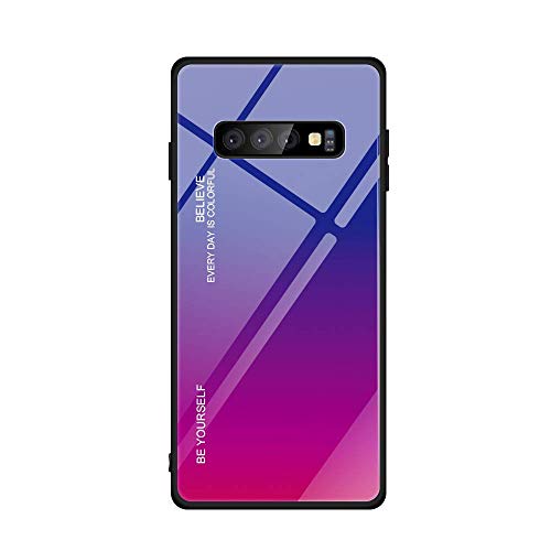 JZ [Color Gradation Glass Phone Hülle for Für Samsung Galaxy S10 Plus / S10+ [BE Yourself] Soft TPU Edge + Tempered Glass Back Cover - Blue&Hot Pink von JZ