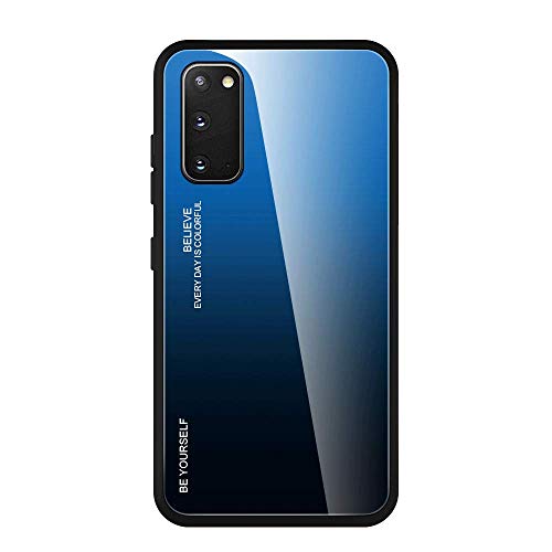 JZ [Color Gradation Glass Phone Hülle for Für Samsung Galaxy S20 / S20 5G [BE Yourself] Soft TPU Edge + Tempered Glass Back Cover - Blue&Black von JZ