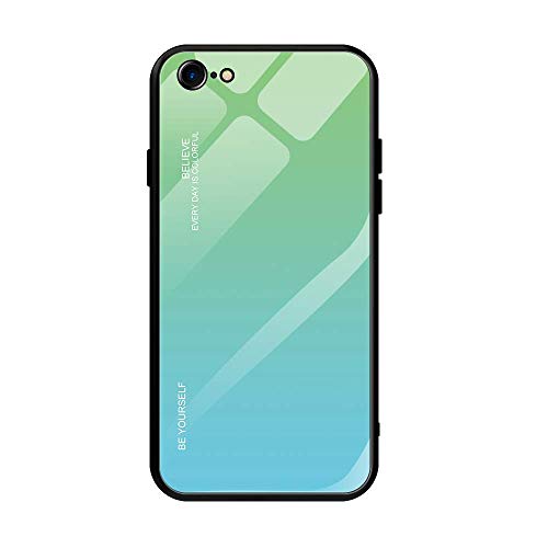 JZ [Color Gradation Glass Phone Hülle for Für iPhone 8/7 / SE 2020 [BE Yourself] Soft TPU Edge + Tempered Glass Back Cover - Green&Light Blue von JZ