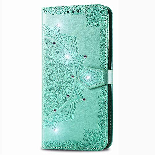 JZ [Diamonds & Datura Flower Protective Phone Hülle Compatible with iPhone 12 Wallet Flip Cover - Green von JZ