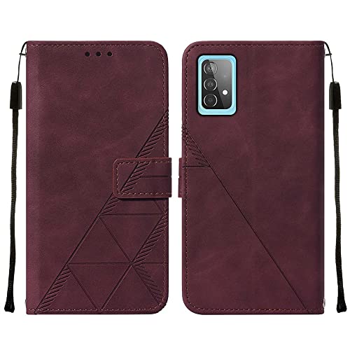 JZ Für Samsung Galaxy A52 4G Case Premium Flip Wallet Abdeckung Stoßfeste PU Leder Stand Ansicht Bookstyle Fall Silikon Stoßfänger Business frei Handgelenk Strap -Claret von JZ
