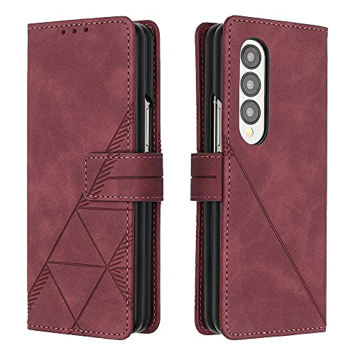 JZ Für Samsung Galaxy Z Fold 4 5G Case Premium Fold Wallet Cover Shockproof PU Leather Stand View Bookstyle Case Silicone Bumper Business + Free Long Strap -Claret von JZ