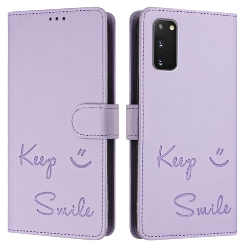 JZ Galaxy S20 FE Fall Kunstleder Flip Cover Wallet [Keep Smile][Handgelenk-Nackenriemen][Kartenhalter] Für Samsung Galaxy S20 FE Fall - Violet von JZ