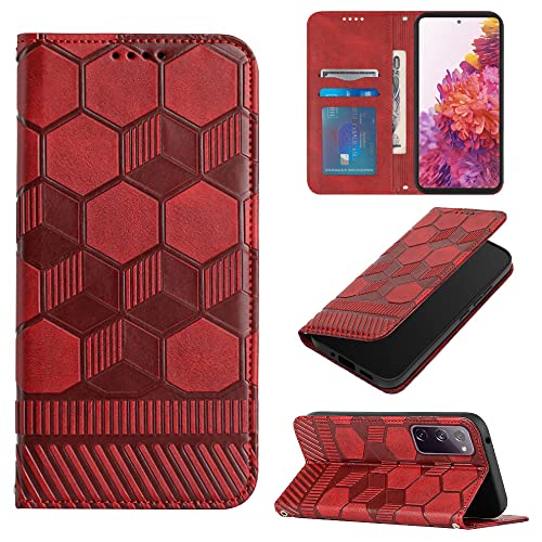 JZ Galaxy S20 FE Geldbörse Fall für Samsung S20 FE Case Cover - Fußball Design - Flip Kickstand - Magnetic Buckle - Drop Protection - Red von JZ