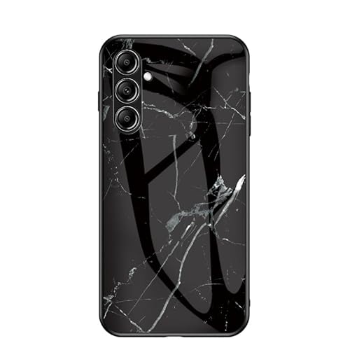 JZ Galaxy S23 FE Marble Glass Case,Samsung Galaxy S23 FE Case Marble Brilliant Shockproof Soft Silicone Rubber TPU Bumper Cover Telefon Zurück Fall für Samsung S23 FE - Black Marble von JZ