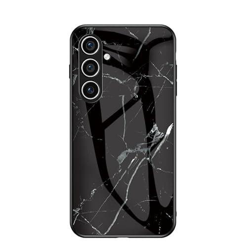 JZ Galaxy S24 Marble Glass Handyhülle,Samsung Galaxy S24 Case Marble Brilliant Shockproof Soft Silicone Rubber TPU Bumper Cover Telefon Zurück Fall für Samsung S24 - Black Marble von JZ