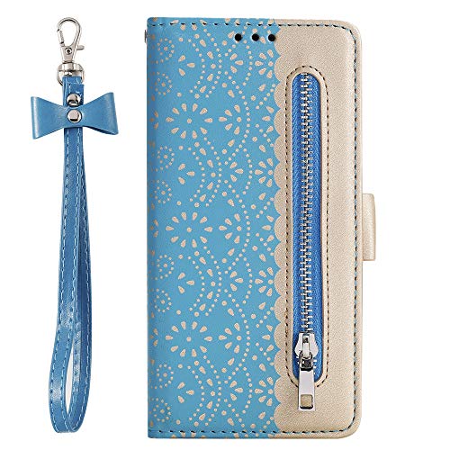 JZ Hülle [Splicing Lace & Zipper] for Für Xiaomi Mi A3 / Mi CC9e PU Leather Wallet Flip Cover Hülle - Blue von JZ