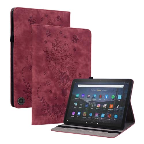 JZ Kunstleder Geldbörse Fall Für Amazon Fire Max 11 Tablet - [Pen Holder][Butterfly Rose][Kickstand Flip][Angle Adjustment] - Red von JZ