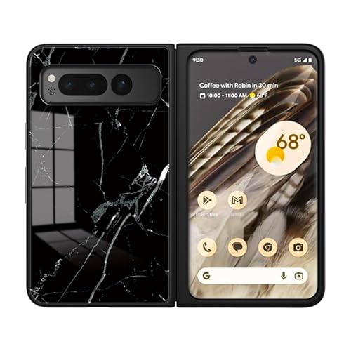 JZ Marble Glass Handyhülle,Google Pixel Fold Case Marble Brilliant Shockproof Soft Silicone Rubber TPU Bumper Cover Telefon Zurück Fall für Google Pixel Fold - Black Marble von JZ