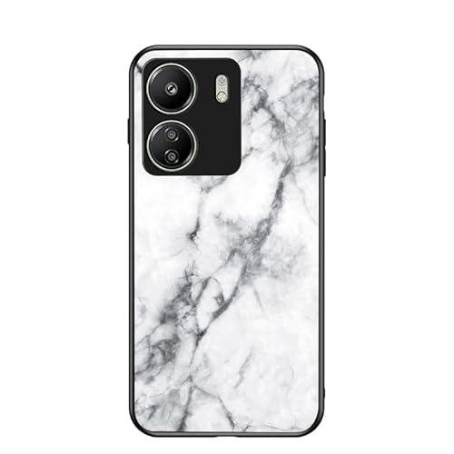 JZ Marble Glass Handyhülle,Redmi 13C 4G / Poco C65 Case Marble Brilliant Shockof Soft Silicone Rubber TPU Bumper Cover Telefon Zurück Fall für Redmi 13C 4G / Poco C65 - White Marble von JZ