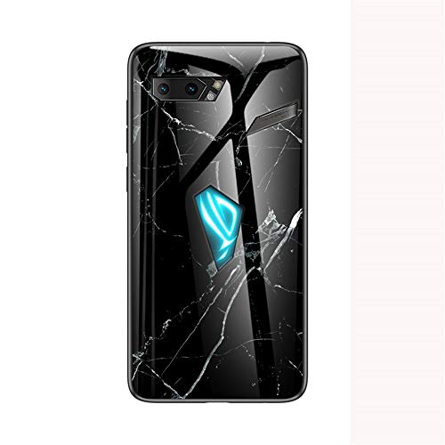 JZ Marble Glass Hülle for Für Asus ROG Phone II ZS660KL with [Soft Edge + Tempered Glass Back Cover] - Black Marble von JZ