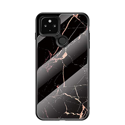 JZ Marble Glass Hülle for Für Google Pixel 5 with [Soft Edge + Tempered Glass Back Cover] - Gold Silk Black Marble von JZ