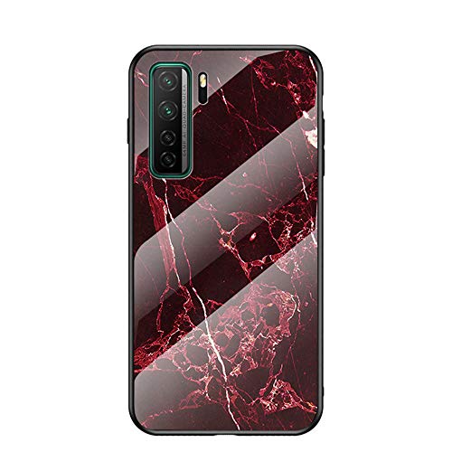 JZ Marble Glass Hülle for Für Huawei P40 Lite 5G with [Soft Edge + Tempered Glass Back Cover] - Red Marble von JZ