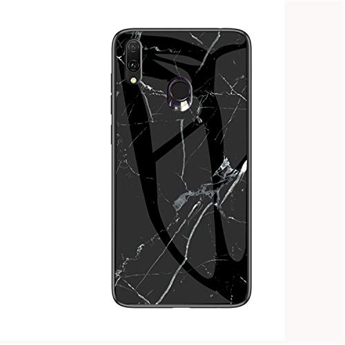 JZ Marble Glass Hülle for Für Oppo Realme 3 Pro with [Soft Edge + Tempered Glass Back Cover] - Black Marble von JZ