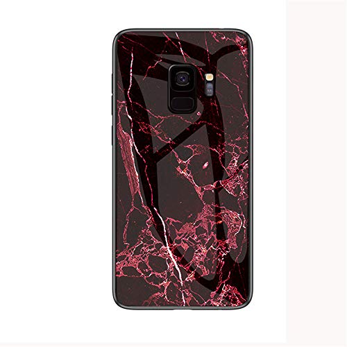 JZ Marble Glass Hülle for Für Samsung Galaxy S9 Plus / S9+ with [Soft Plus + Tempered Glass Back Cover] - Red Marble von JZ