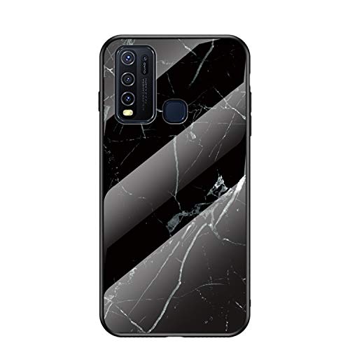 JZ Marble Glass Hülle for Für Vivo Y50 with [Soft Edge + Tempered Glass Back Cover] - Black Marble von JZ
