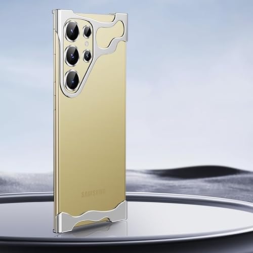 JZ Nude Feel No Frame Fall für Samsung Galaxy S24 Ultra S24U Ultra Case Kompatibel mit MagSafe - Aluminiumlegierung Fall gepaart mit Linsenfilm Nackt fühlen Telefonabdeckung-Gold von JZ