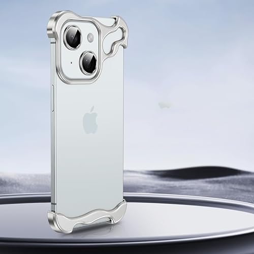 JZ Nude Feel No Frame Fall für iPhone 13 IP13 Case Kompatibel mit MagSafe - Aluminiumlegierung Fall gepaart mit Linsenfilm Nackt fühlen Telefonabdeckung-Silver von JZ