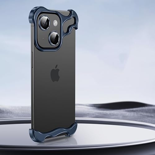 JZ Nude Feel No Frame Fall für iPhone 14 IP14 Case Kompatibel mit MagSafe - Aluminiumlegierung Fall gepaart mit Linsenfilm Nackt fühlen Telefonabdeckung-Blue von JZ