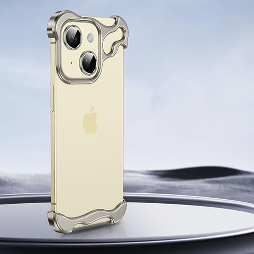 JZ Nude Feel No Frame Fall für iPhone 14 pro IPhone14pro ip14pro Case Kompatibel mit MagSafe - Aluminiumlegierung Fall gepaart mit Linsenfilm Nackt fühlen Telefonabdeckung-Gold von JZ