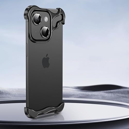 JZ Nude Feel No Frame Fall für iPhone 15 Pro Max IPhone15 promax ip15 promax Case Kompatibel mit MagSafe - Aluminiumlegierung Fall gepaart mit Linsenfilm Nackt fühlen Telefonabdeckung-Black von JZ