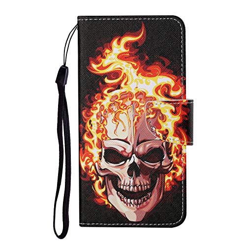 JZ Painted Design Wallet Hülle for Für Samsung A02s Flip Cover with [Stand][Wrist Strap] - Flame Skull von JZ