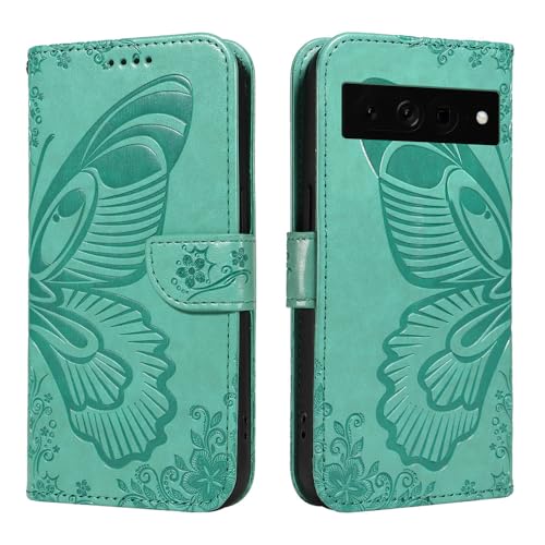 JZ Pixel 7Pro Swallowtail Kunstleder Flip Cover Geldbörse Fall [Wrist Strap][Kartenhalter][Kickstand] Für Google Pixel 7 Pro Case - Mint Green von JZ