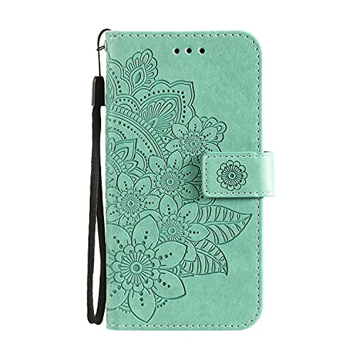 JZ Seven Petal Flower Wallet Hülle for Für Galaxy S10 3D Embossed Flip Cover for Für Samsung S10 with Wrist Strap/Credit Card Slot - Green von JZ