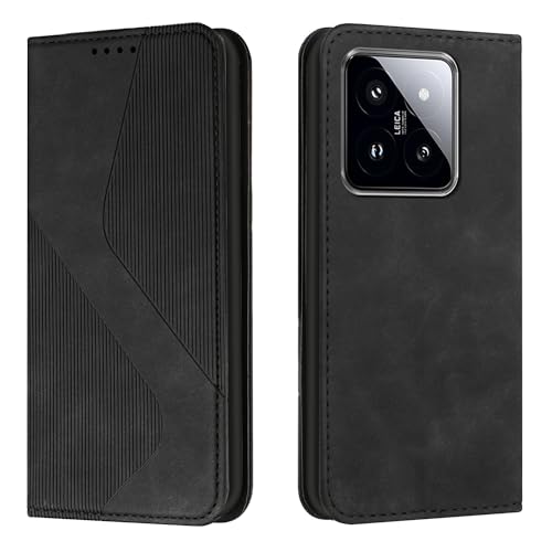 JZ [Solid Color[Ständer Flip][Magnetic Closure][PU Leather] - S-Type Pattern Geldbörse Karteninhaber Stoßfest Fall für Xiaomi 14 2023 Case - Black von JZ