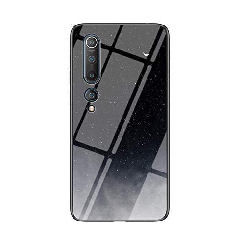 JZ Starry Sky Design Glass Phone Hülle Compatible with Xiaomi Mi 10 with Soft Edge + Tempered Glass Back Cover - Crescent Moon von JZ