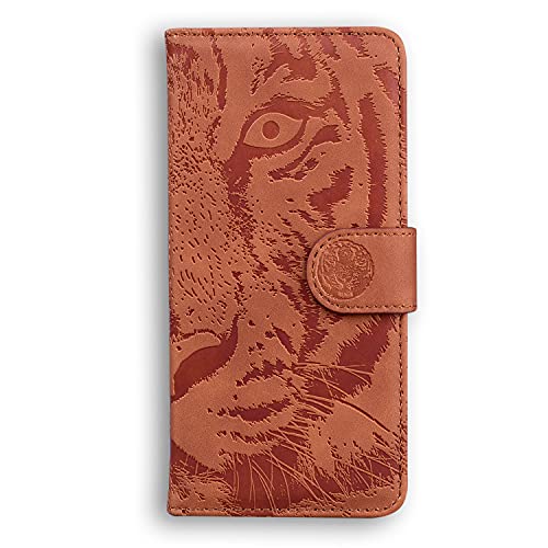 JZ Tiger Pattern Hülle for Für Galaxy Xcover 5,PU Leather Wallet Flip Cover for Für Samsung Galaxy Xcover 5 [Credit Card Slots][Money Pocket] - Brown von JZ