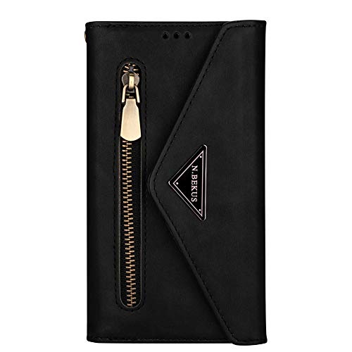JZ [Zipper[Wrist Strap] Bag Design Wallet Phone Hülle for Für Samsung Galaxy A71 5G Protective PU Leather Flip Cover - Black von JZ