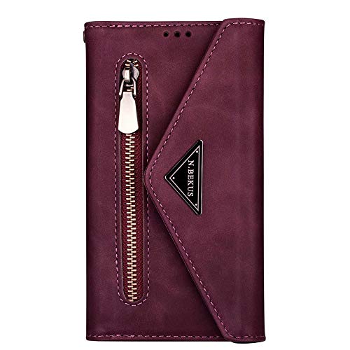JZ [Zipper[Wrist Strap] Bag Design Wallet Phone Hülle for Für Samsung Galaxy S9 Protective PU Leather Flip Cover - Claret von JZ