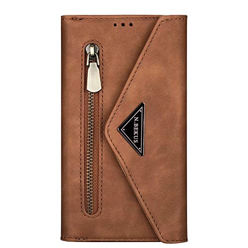 JZ [Zipper[Wrist Strap] Bag Design Wallet Phone Hülle for Für Xiaomi Mi 10T Lite 5G Protective PU Leather Flip Cover - Brown von JZ