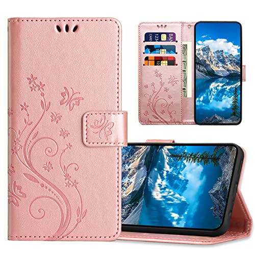 JZASES Hülle für Redmi Note 9 Pro/Redmi Note 9s, PU Leder Handyhülle, Klappbar Prägung Brieftasche Stoßfeste Schutzhülle Kompatibel mit Redmi Note 9 Pro/Redmi Note 9s, Roségold von JZASES