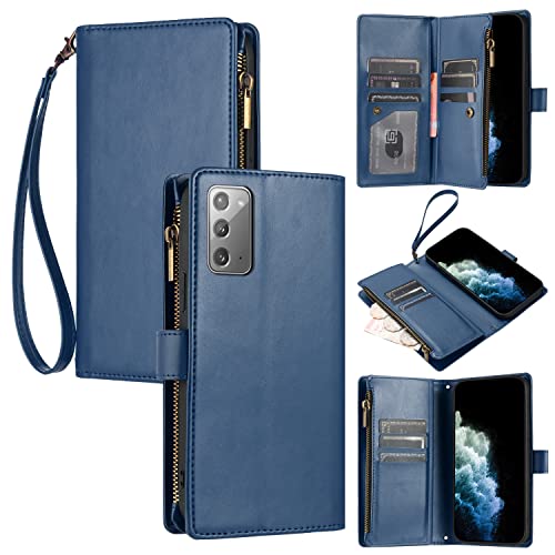 JZASES Hülle für Samsung Galaxy Note 20, 9 Kartenfach Reißverschluss Brieftasche Handyhülle, Stoßfeste Schutzhülle Kompatibel mit Samsung Note 20, Blau von JZASES