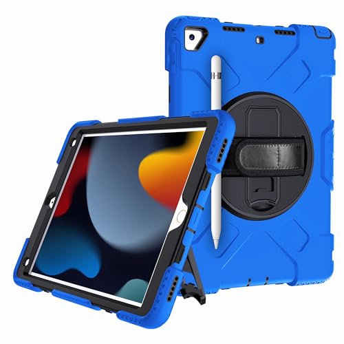JZCZMCE Hülle für iPad 9th/8th/7th Gen 10.2"/Air 3rd Gen/Pro 10.5", [360 Drehbare Handschlaufe], Robuste TPU-Schutzhülle Mit Griff, Hand- Und Schultergurt Und Stifthalter,Blau von JZCZMCE