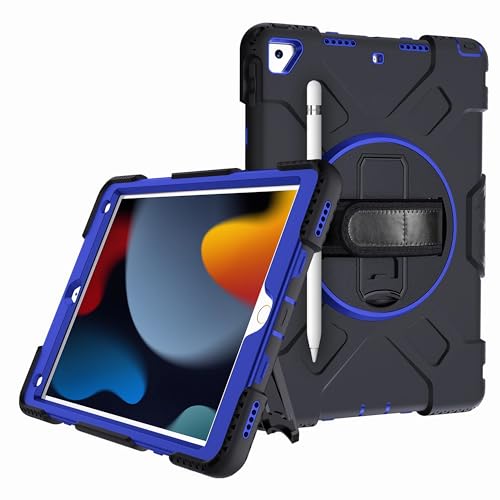 JZCZMCE Hülle für iPad 9th/8th/7th Gen 10.2"/Air 3rd Gen/Pro 10.5", [360 Drehbare Handschlaufe], Robuste TPU-Schutzhülle Mit Griff, Hand- Und Schultergurt Und Stifthalter,Dark Blue von JZCZMCE