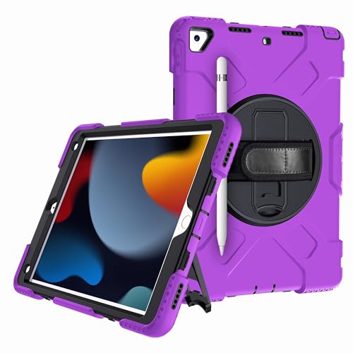 JZCZMCE Hülle für iPad 9th/8th/7th Gen 10.2"/Air 3rd Gen/Pro 10.5", [360 Drehbare Handschlaufe], Robuste TPU-Schutzhülle Mit Griff, Hand- Und Schultergurt Und Stifthalter,Lila von JZCZMCE